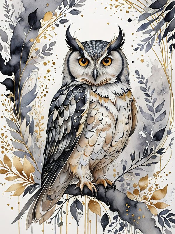 Watercolor Owl Digital Paper Set: Botanical Scrapbooking, Card Making (JPG Digital Download) — image 1