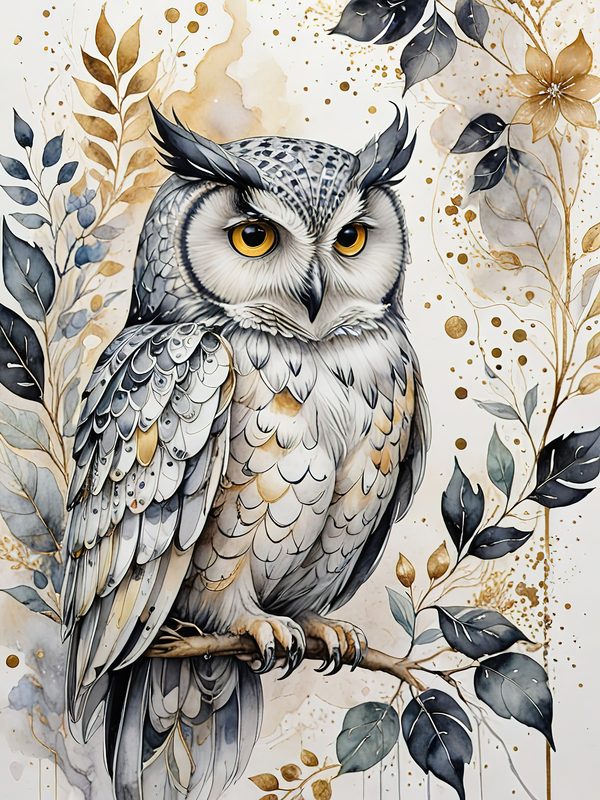 Watercolor Owl Digital Paper Set: Botanical Scrapbooking, Card Making (JPG Digital Download) — image 2