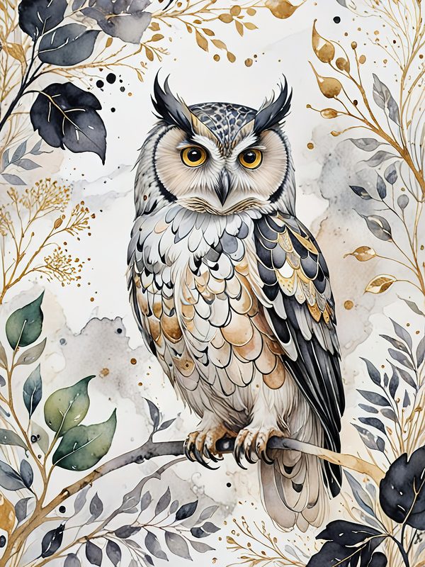 Watercolor Owl Digital Paper Set: Botanical Scrapbooking, Card Making (JPG Digital Download) — image 3