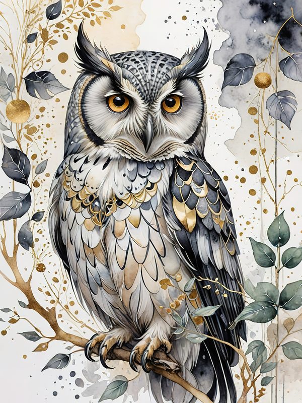 Watercolor Owl Digital Paper Set: Botanical Scrapbooking, Card Making (JPG Digital Download) — image 4