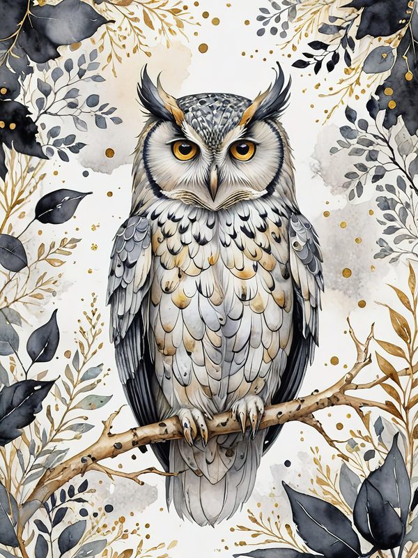 Watercolor Owl Digital Paper Set: Botanical Scrapbooking, Card Making (JPG Digital Download) — image 5
