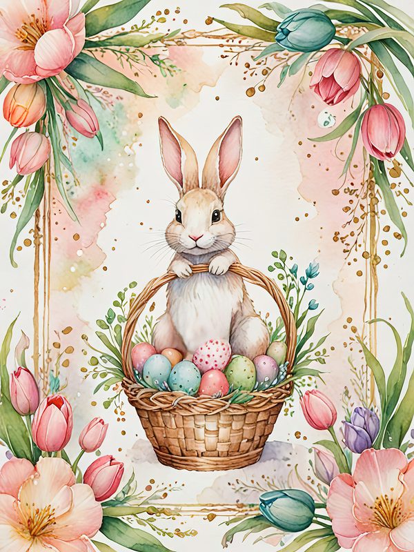 Watercolor Bunny Floral Paper Set: Spring Scrapbooking JPGs (Digital Download) — image 1