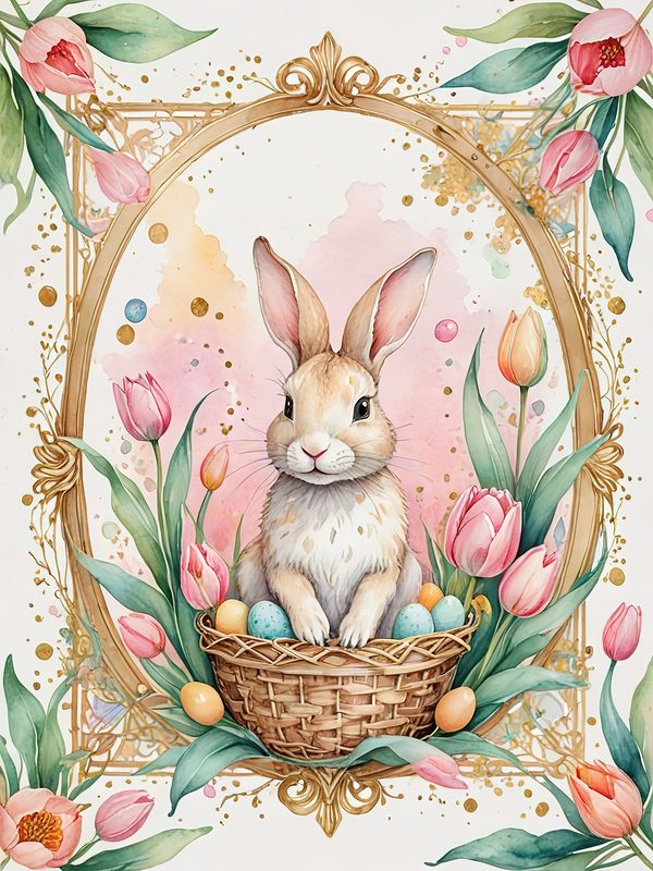Watercolor Bunny Floral Paper Set: Spring Scrapbooking JPGs (Digital Download) — image 2