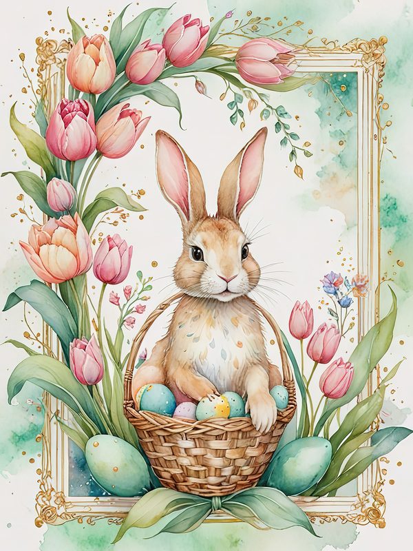 Watercolor Bunny Floral Paper Set: Spring Scrapbooking JPGs (Digital Download) — image 3