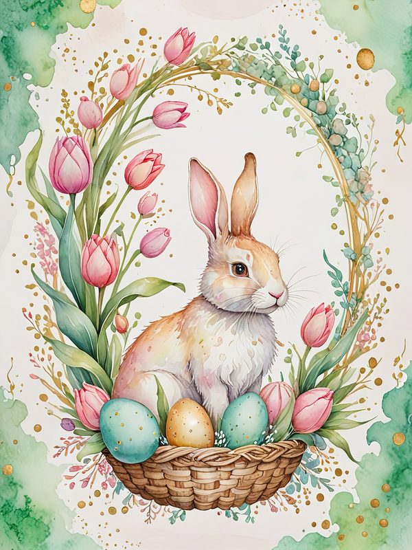 Watercolor Bunny Floral Paper Set: Spring Scrapbooking JPGs (Digital Download) — image 4