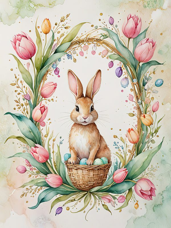 Watercolor Bunny Floral Paper Set: Spring Scrapbooking JPGs (Digital Download) — image 5