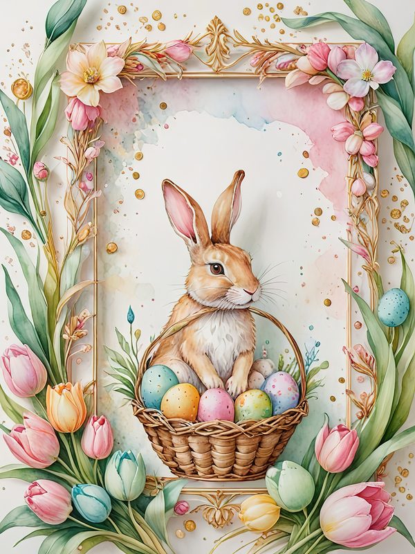 Watercolor Bunny Floral Paper Set: Spring Scrapbooking JPGs (Digital Download) — image 6