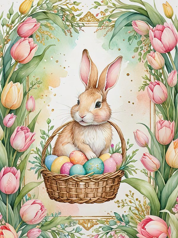 Watercolor Bunny Floral Paper Set: Spring Scrapbooking JPGs (Digital Download) — image 8