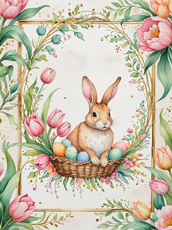Watercolor Bunny Floral Paper Set: Spring Scrapbooking JPGs (Digital Download) — image 9