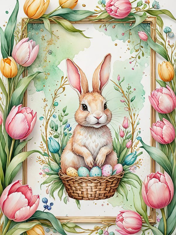Watercolor Bunny Floral Paper Set: Spring Scrapbooking JPGs (Digital Download) — image 10