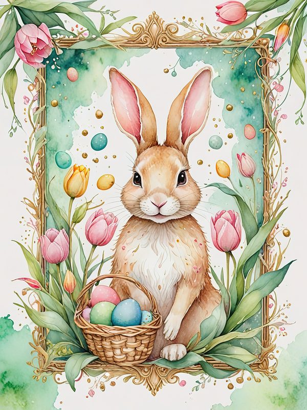 Watercolor Bunny Floral Paper Set: Spring Scrapbooking JPGs (Digital Download) — image 11