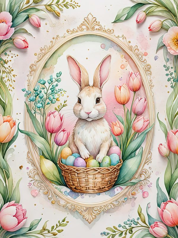Watercolor Bunny Floral Paper Set: Spring Scrapbooking JPGs (Digital Download) — image 12