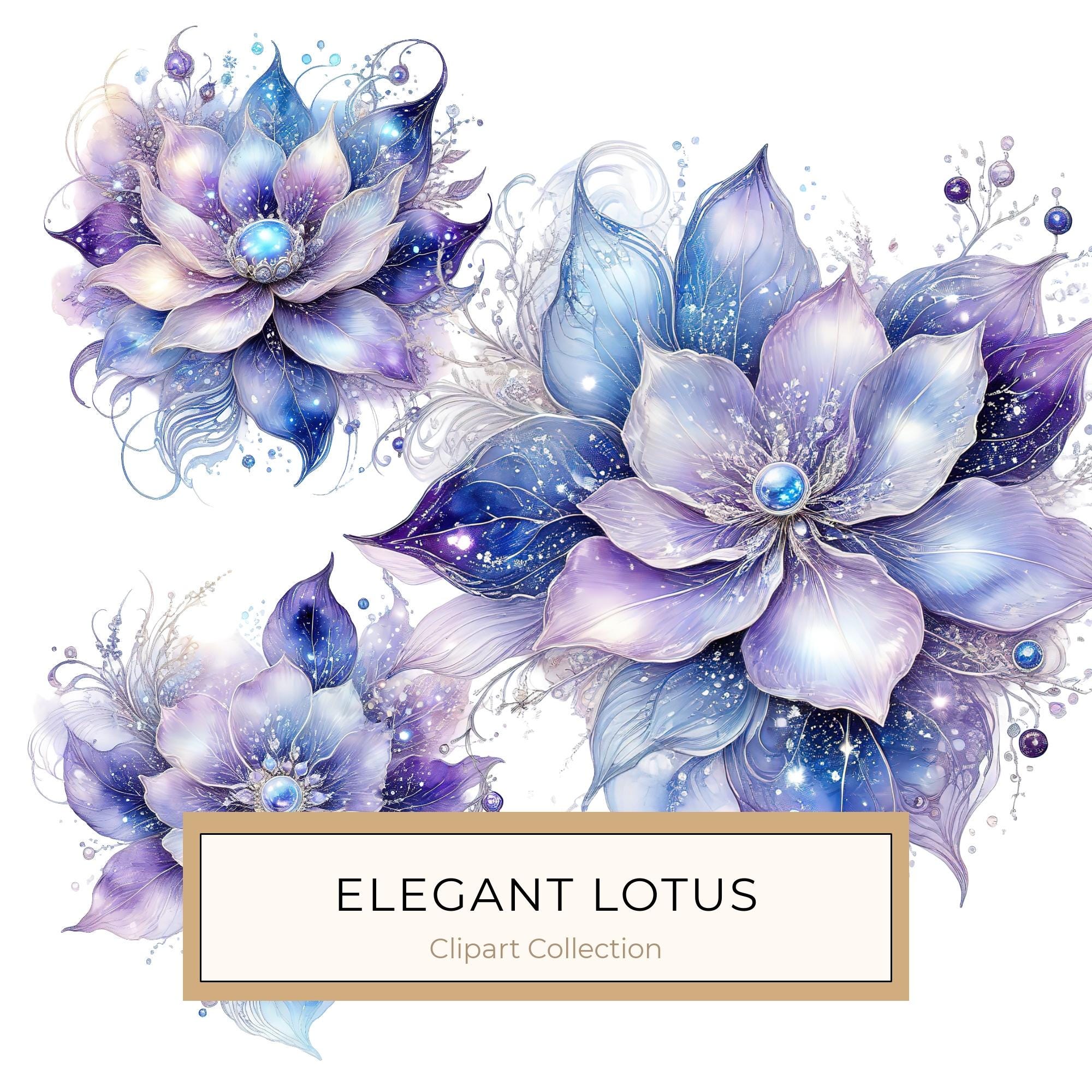 Watercolor Lotus Clipart: Iridescent Floral Set (JPG & PNG, Commercial Use)