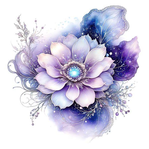 Watercolor Lotus Clipart: Iridescent Floral Set (JPG & PNG, Commercial Use) — image 5
