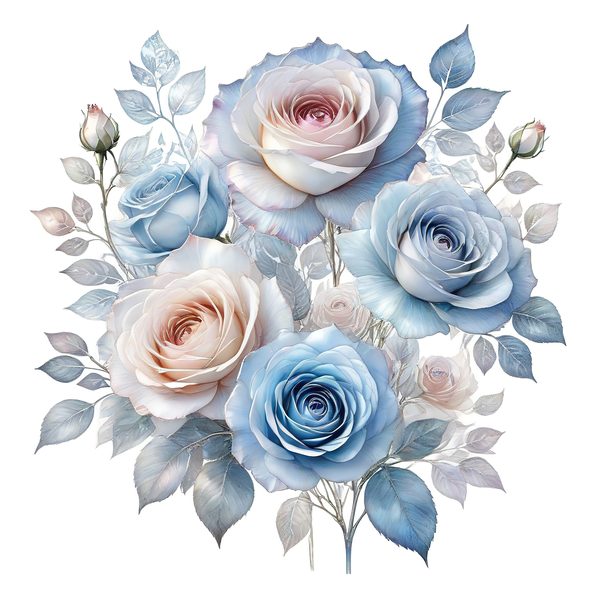 Watercolor Blue Roses Clipart: Iridescent Floral PNG JPG (Commercial Use) — image 1