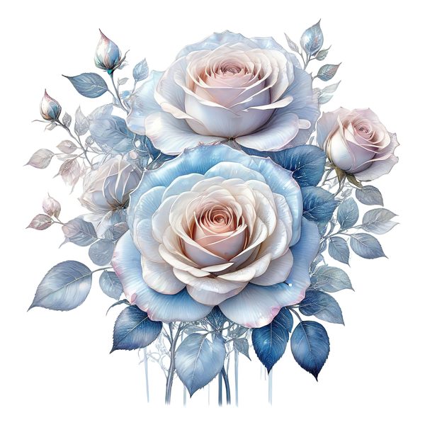 Watercolor Blue Roses Clipart: Iridescent Floral PNG JPG (Commercial Use) — image 3
