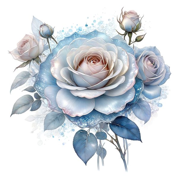 Watercolor Blue Roses Clipart: Iridescent Floral PNG JPG (Commercial Use) — image 6