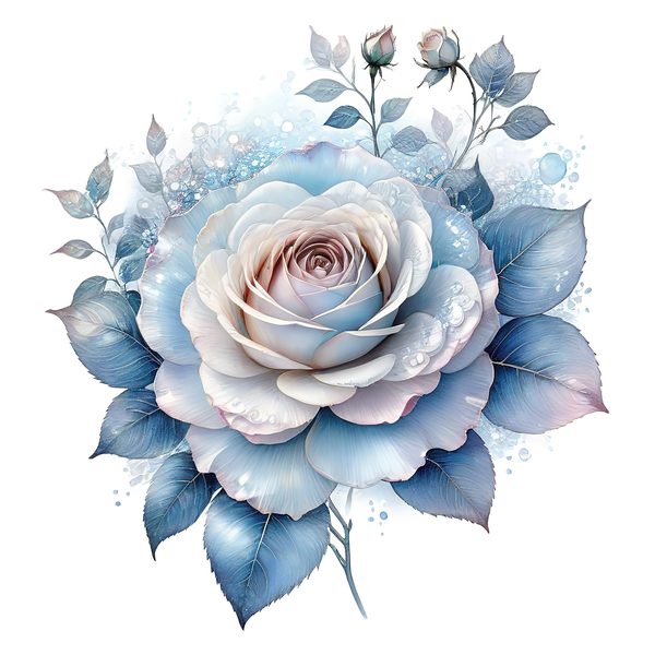 Watercolor Blue Roses Clipart: Iridescent Floral PNG JPG (Commercial Use) — image 9