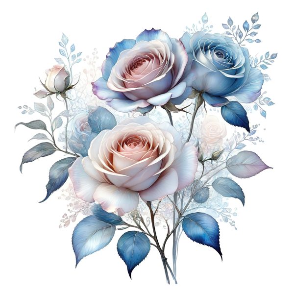 Watercolor Blue Roses Clipart: Iridescent Floral PNG JPG (Commercial Use) — image 11