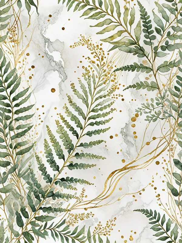 Watercolor Fern Digital Paper Set: Leafy Green & Gold (JPGs) — image 1