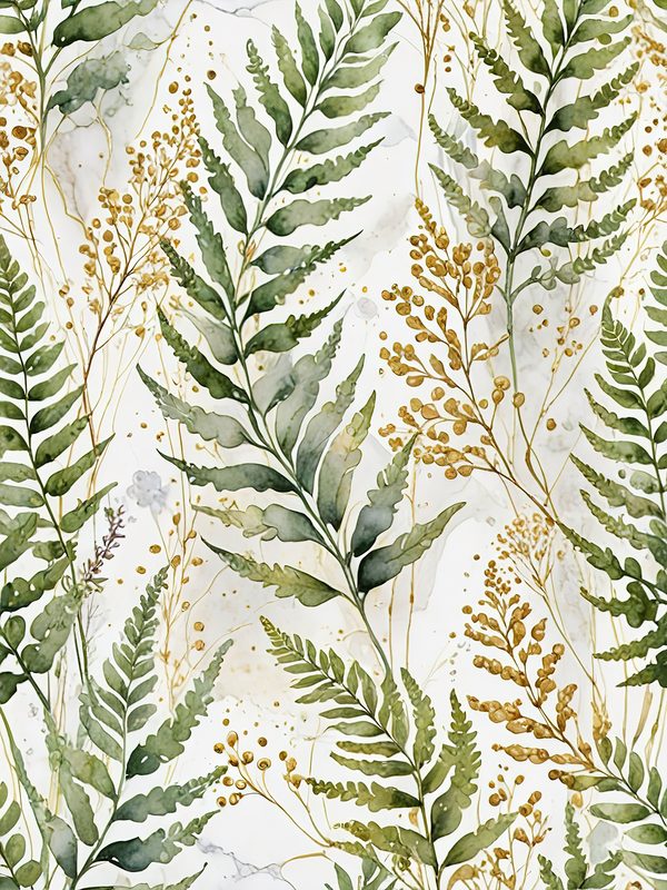 Watercolor Fern Digital Paper Set: Leafy Green & Gold (JPGs) — image 2