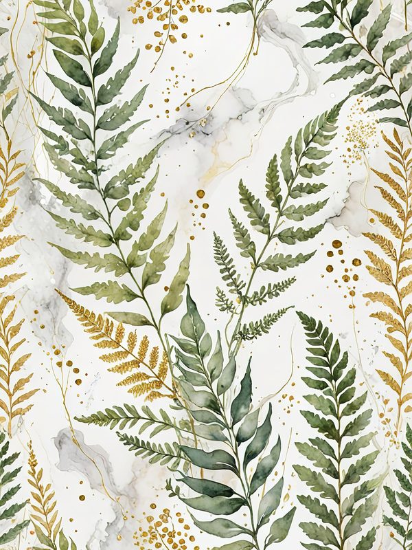 Watercolor Fern Digital Paper Set: Leafy Green & Gold (JPGs) — image 3