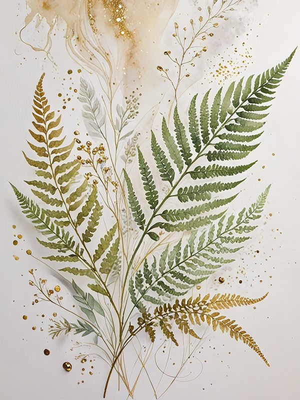Watercolor Fern Digital Paper Set: Leafy Green & Gold (JPGs) — image 4
