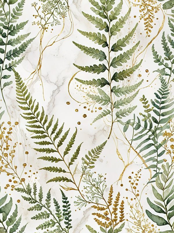 Watercolor Fern Digital Paper Set: Leafy Green & Gold (JPGs) — image 5