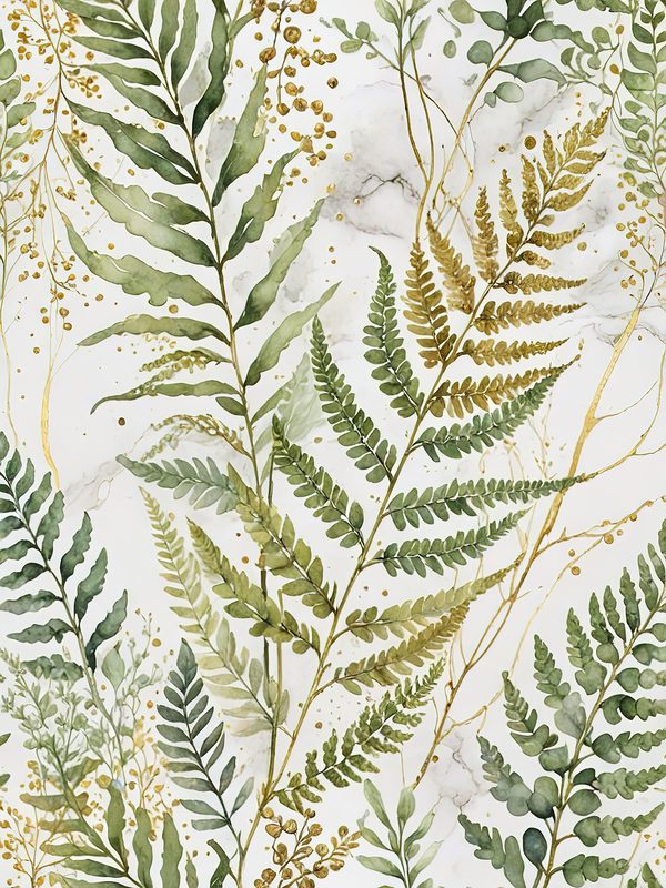Watercolor Fern Digital Paper Set: Leafy Green & Gold (JPGs) — image 6
