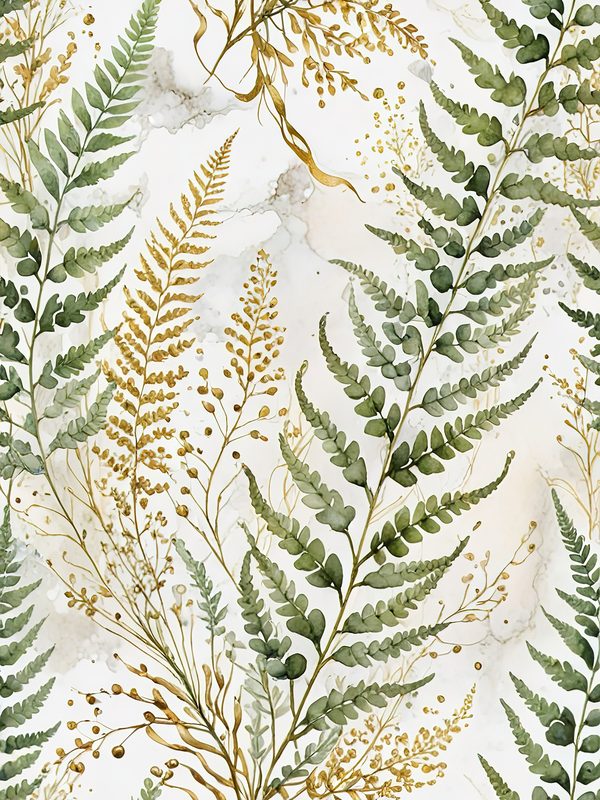Watercolor Fern Digital Paper Set: Leafy Green & Gold (JPGs) — image 7