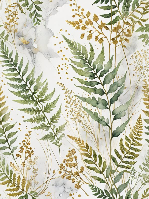 Watercolor Fern Digital Paper Set: Leafy Green & Gold (JPGs) — image 8