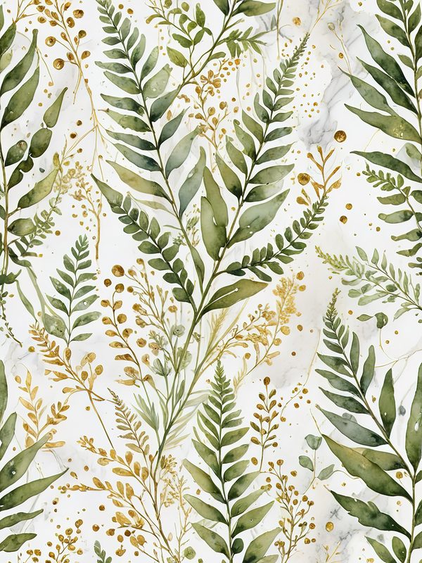 Watercolor Fern Digital Paper Set: Leafy Green & Gold (JPGs) — image 9