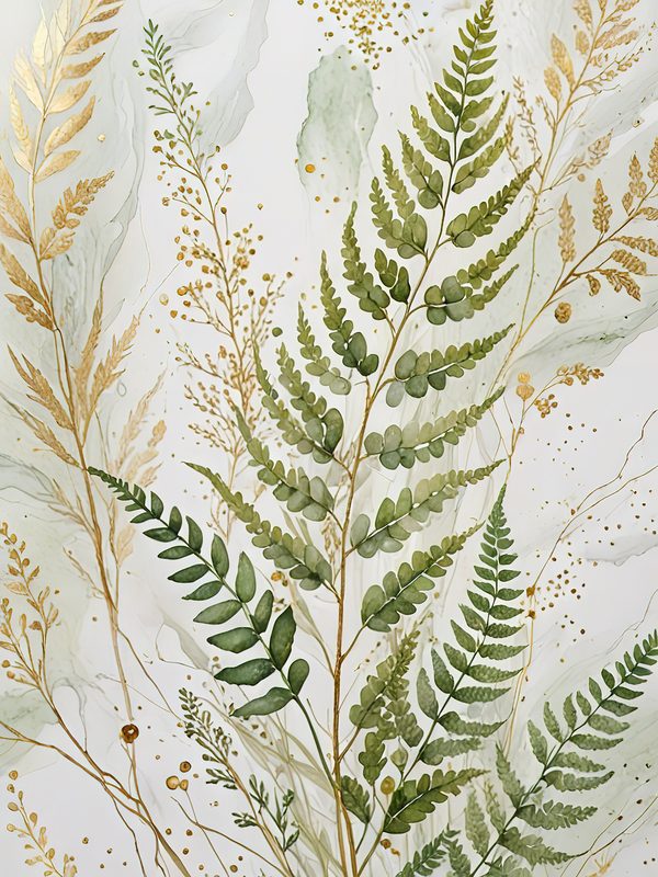 Watercolor Fern Digital Paper Set: Leafy Green & Gold (JPGs) — image 10
