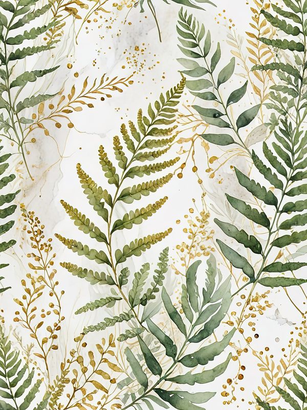 Watercolor Fern Digital Paper Set: Leafy Green & Gold (JPGs) — image 11