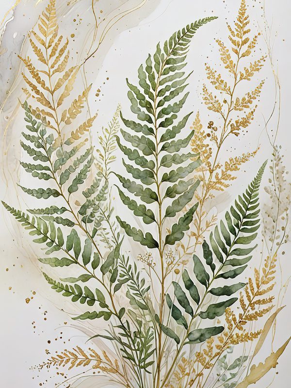 Watercolor Fern Digital Paper Set: Leafy Green & Gold (JPGs) — image 12