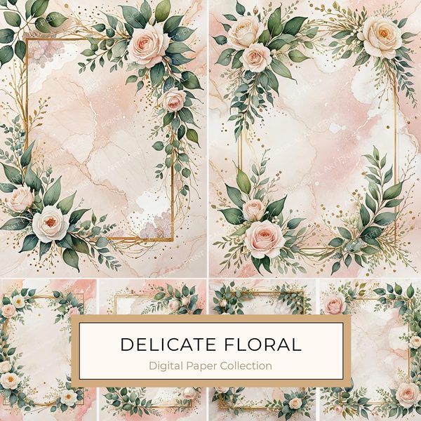 Watercolor Floral Frames: Blush Rose Pastel Designs (JPG Digital Download)