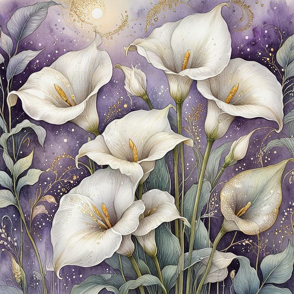 Watercolor Calla Lilies Digital Paper: Elegant White & Gold (10 JPGs) — image 1