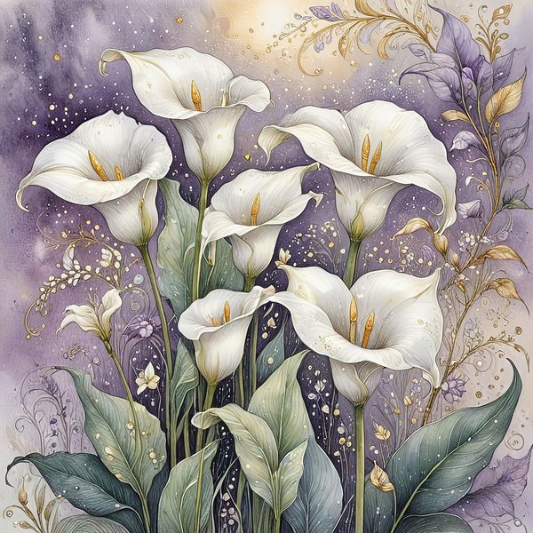 Watercolor Calla Lilies Digital Paper: Elegant White & Gold (10 JPGs) — image 2