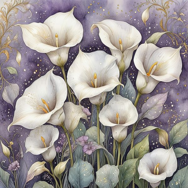 Watercolor Calla Lilies Digital Paper: Elegant White & Gold (10 JPGs) — image 3