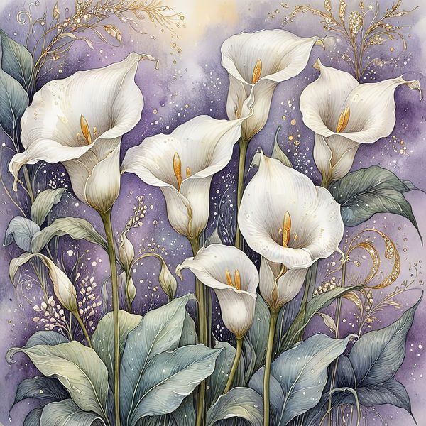 Watercolor Calla Lilies Digital Paper: Elegant White & Gold (10 JPGs) — image 5
