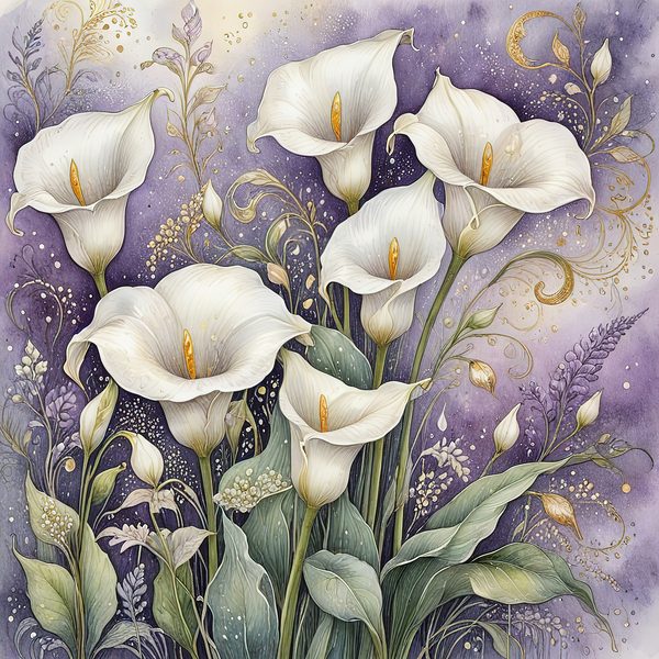 Watercolor Calla Lilies Digital Paper: Elegant White & Gold (10 JPGs) — image 6