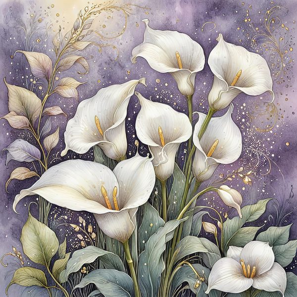 Watercolor Calla Lilies Digital Paper: Elegant White & Gold (10 JPGs) — image 7