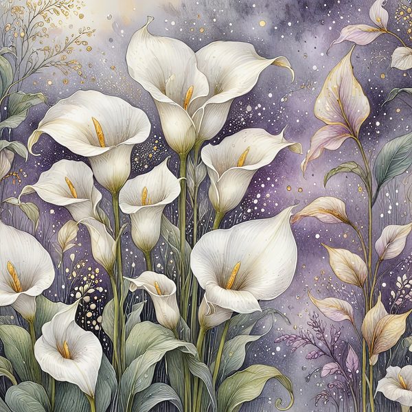 Watercolor Calla Lilies Digital Paper: Elegant White & Gold (10 JPGs) — image 8