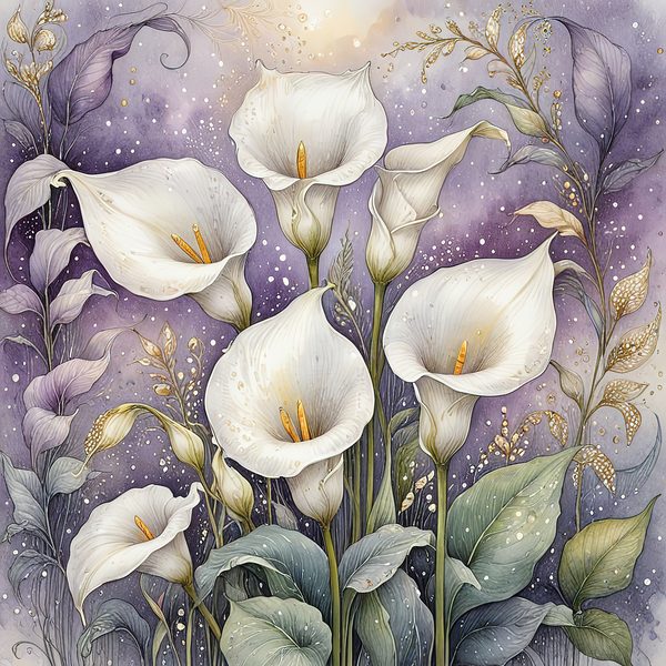 Watercolor Calla Lilies Digital Paper: Elegant White & Gold (10 JPGs) — image 9