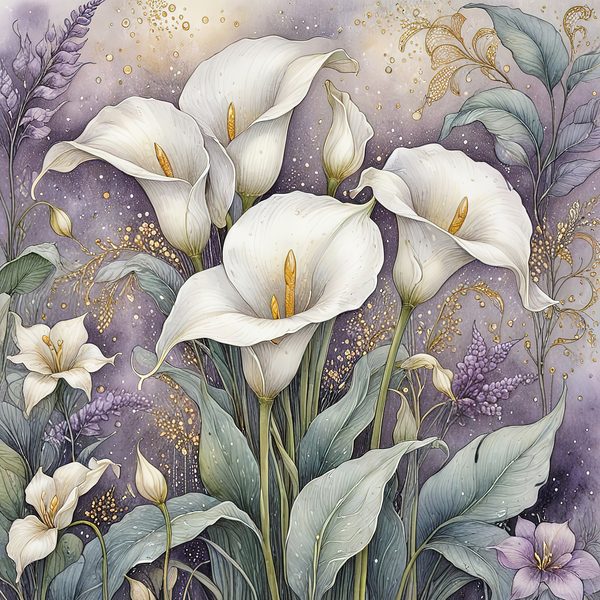 Watercolor Calla Lilies Digital Paper: Elegant White & Gold (10 JPGs) — image 10