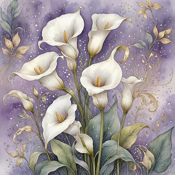 Watercolor Calla Lilies Digital Paper: Elegant White & Gold (10 JPGs) — image 11
