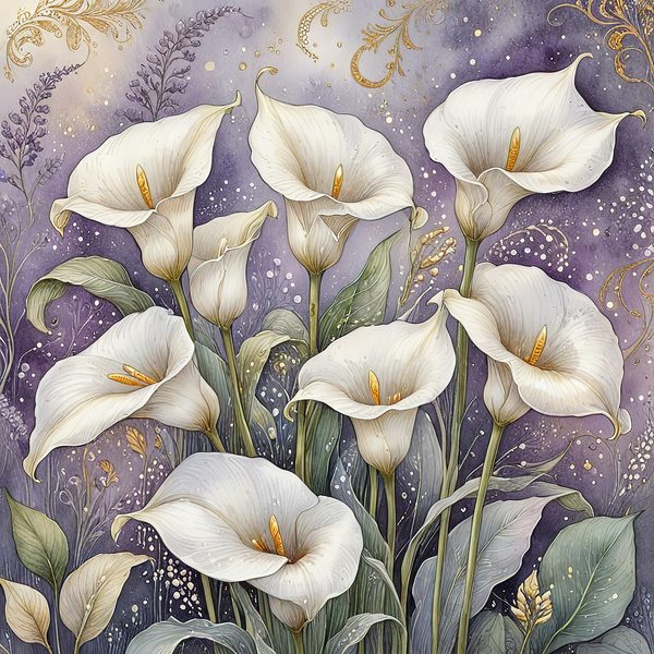 Watercolor Calla Lilies Digital Paper: Elegant White & Gold (10 JPGs) — image 12