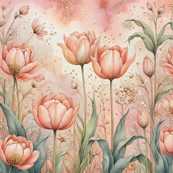 Watercolor Tulip Flowers with Soft Washes Digital Paper Set in Pastel Peach & Green Tones, 10 JPGs, Perfect for Scrapbooking, Card Making — image 4