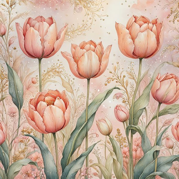 Watercolor Tulip Flowers with Soft Washes Digital Paper Set in Pastel Peach & Green Tones, 10 JPGs, Perfect for Scrapbooking, Card Making — image 6