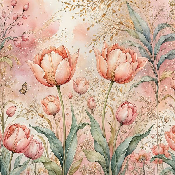 Watercolor Tulip Flowers with Soft Washes Digital Paper Set in Pastel Peach & Green Tones, 10 JPGs, Perfect for Scrapbooking, Card Making — image 7